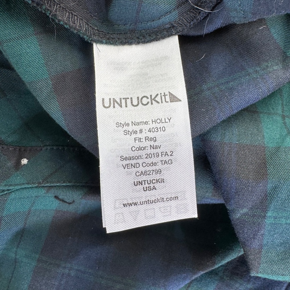 UNTUCKit Navy/Green Holly Plaid Self Belted Shirtwaist Dress Sz 4 - Picture 5 of 7